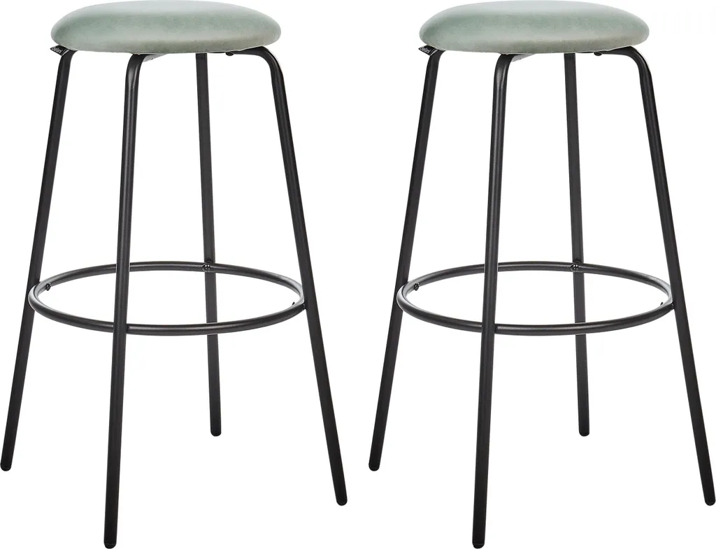 Assises pour Îlot Central : Tabourets de Bar Vert Menthe et Pouf Beliani