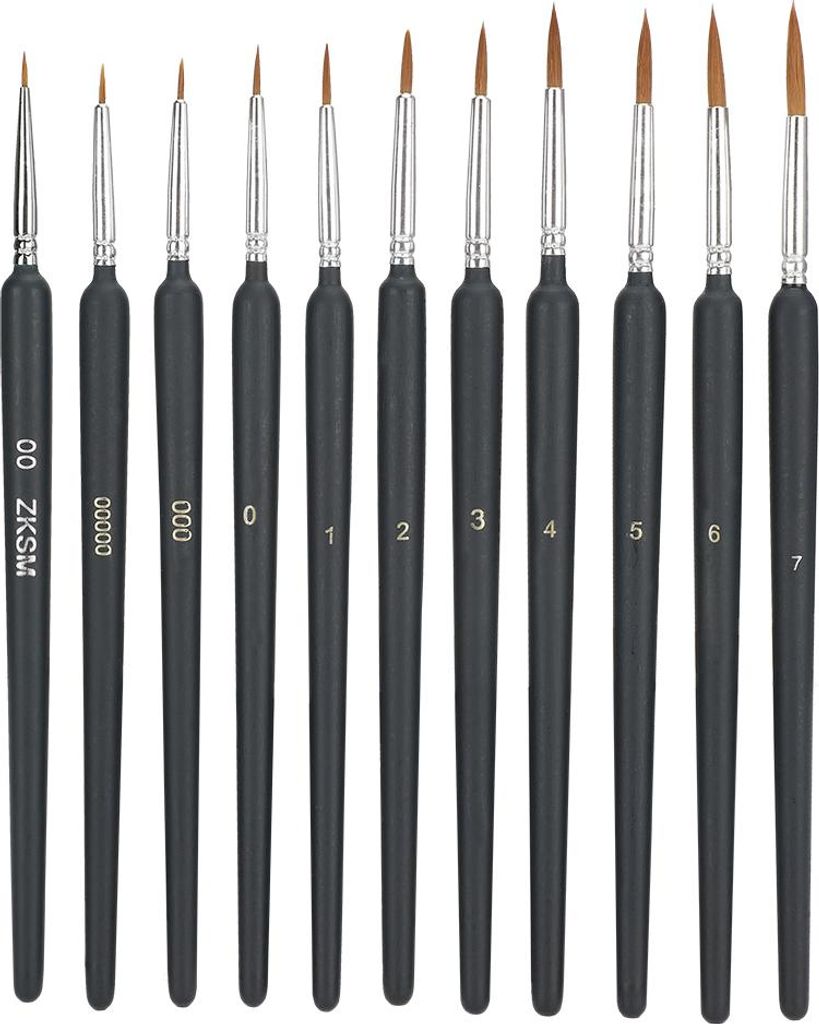 11pcs Malerei Pinsel Wiesel Haarstrich Kante Zeichnungswerkzeug Kunstversorgungen für Aquarell Gouache Öl