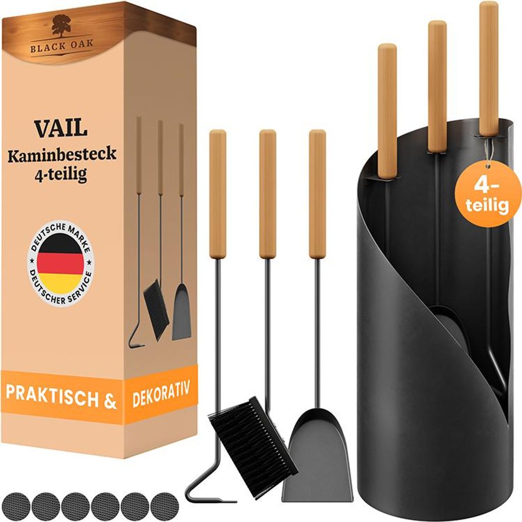 BLACK OAK Kaminbesteck VAIL 4-teilig schwarz Holzgriff Produktbild 