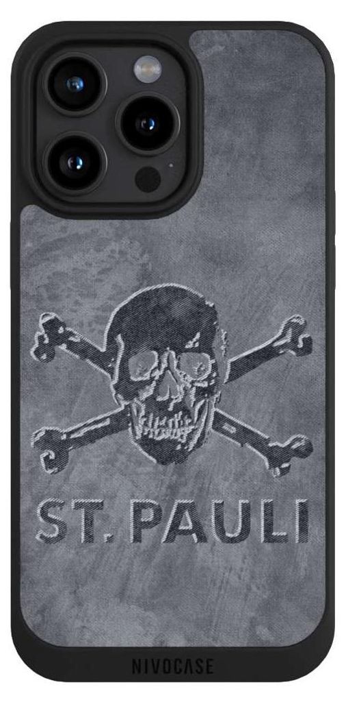 NIVOCASE Handyhülle für Apple iPhone 15 Pro Max Hülle NIVOpure Case Schwarz Beton FC St. Pauli Logo