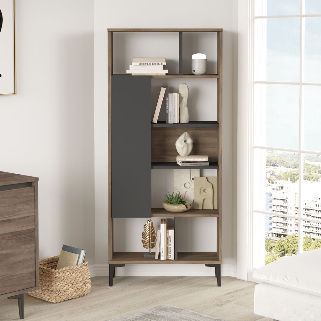 Houseland Zara Eiche Stirling/Anthrazitgrau Bücherregal