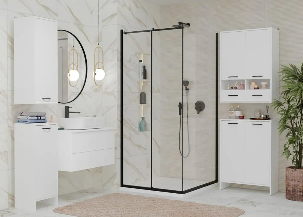 Mobile Colonna Bagno NINA 1K1D: 3 Ripiani e Cesto Bucato Bianco - 6