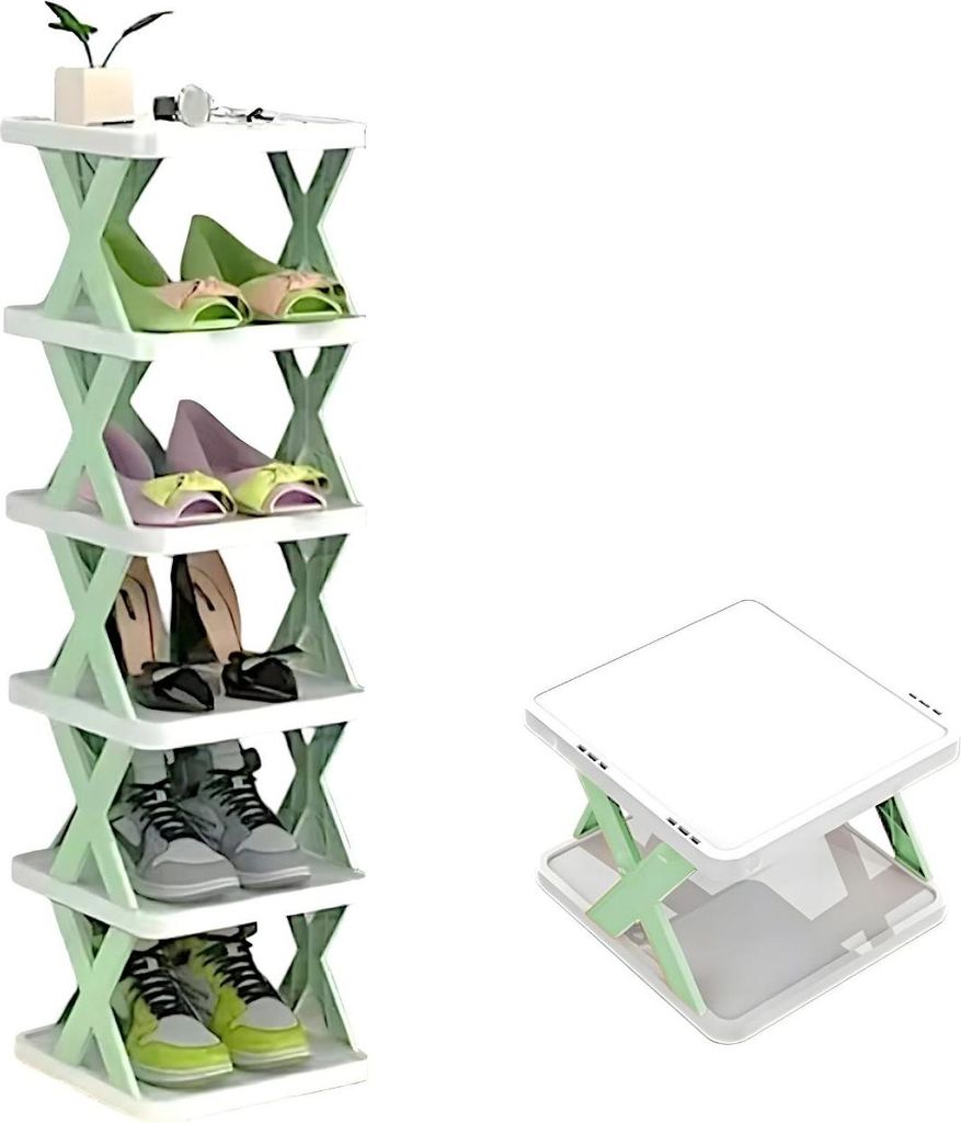 Klappbarer Schuhständer Grün - 6 Ebenen für Ordnung KP39032