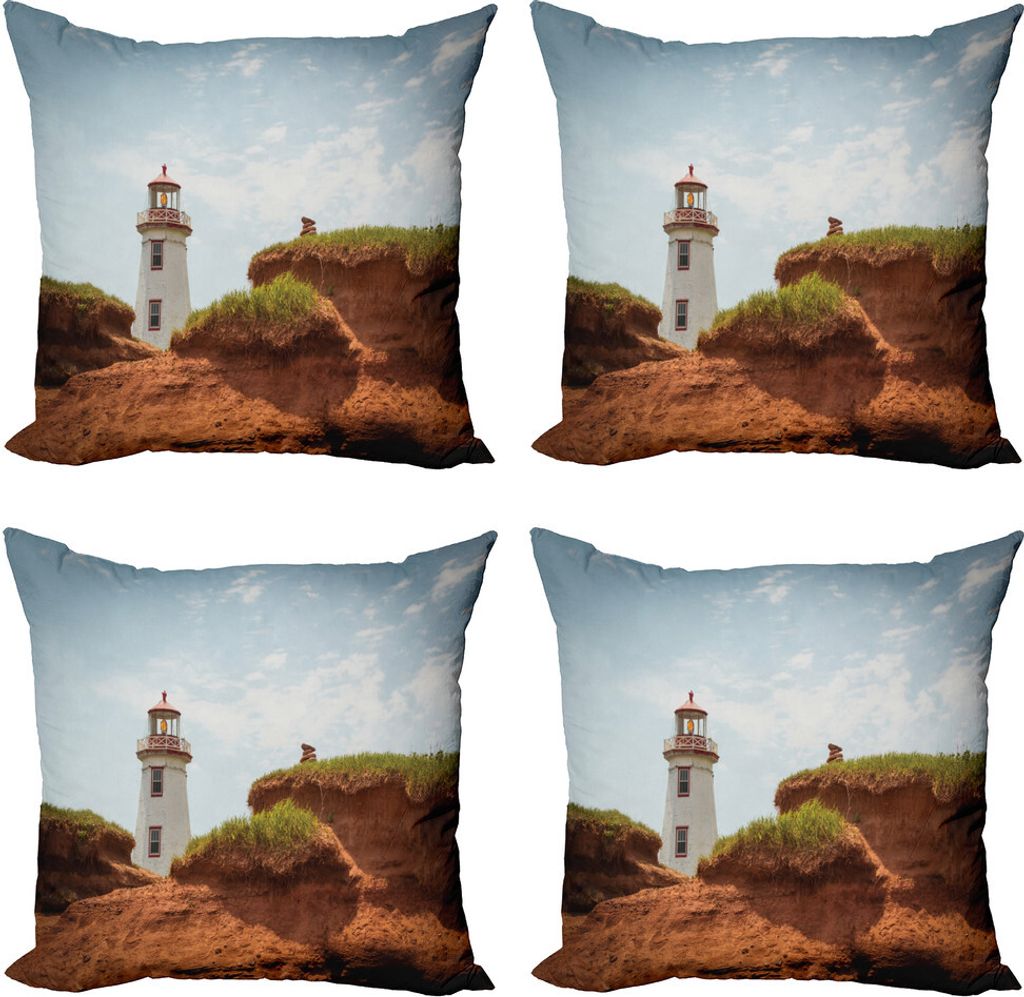 ABAKUHAUS maritim Kissenbezug Set (4 Stück), North Point Ligthhouse, Moderner Doppelseitiger Digitaldruck, 45 cm x 45 cm, Zimt Fawn