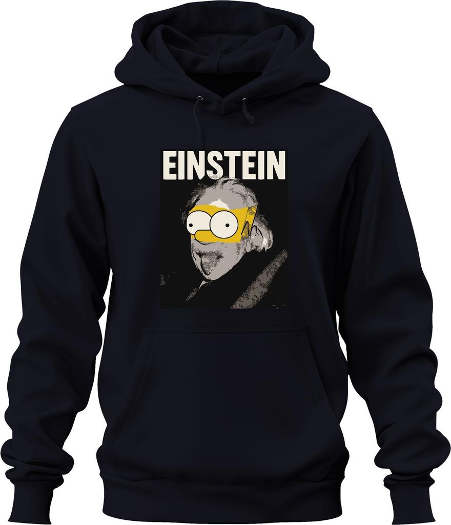 Einstein Parodie Simpsons Mashup Nerd Physik Wissenschaft Retro Uni Hoodie Kapuzenpullover, Navy, M