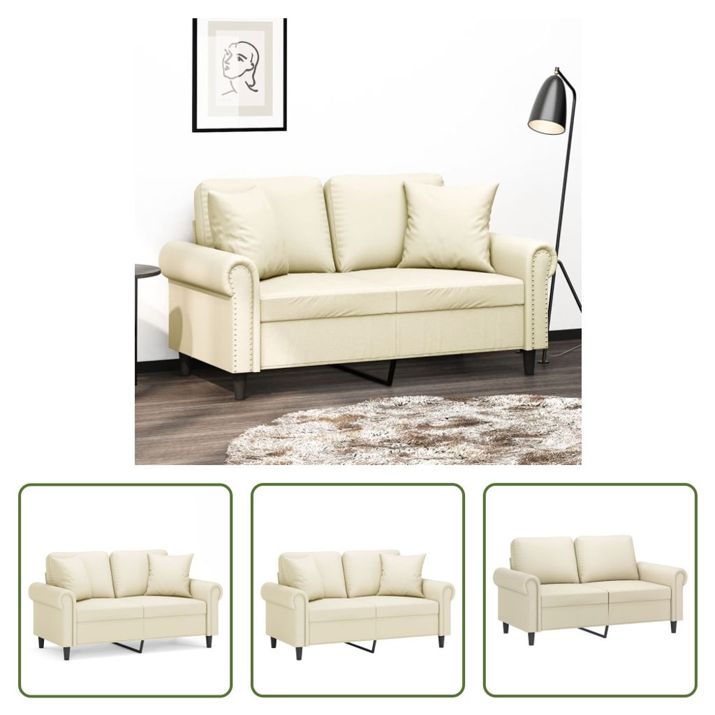 The Living Store 2-Sitzer-Sofa mit Zierkissen Creme 120 cm Kunstleder