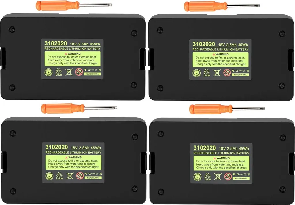 Lot de 4 batteries de rechange 18V 2.5Ah Li-Ion pour outillage sans fil