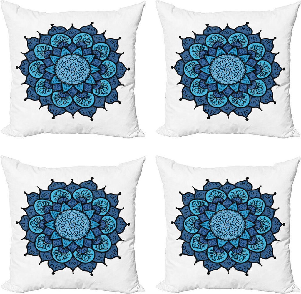 ABAKUHAUS Lotus Kissenbezug Set (4 Stück), Vintage Folk Blume, Moderner Doppelseitiger Digitaldruck, 60 cm x 60 cm, Sky und Violet Blue
