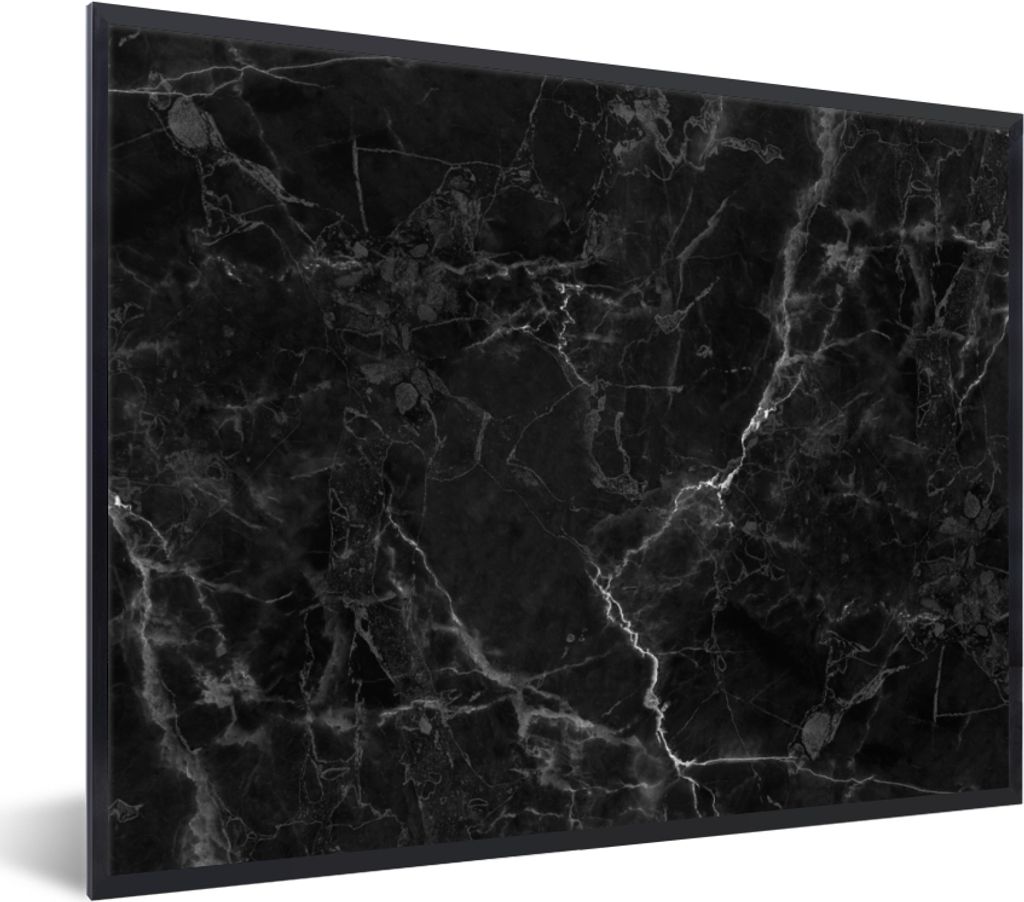 MuchoWow Gerahmtes Poster Marmor - Schwarz - Weiß - Textur - Marmoroptik 80x60 cm - Poster mit Schwarzem Bilderrahmen Wandposter Rahmen Foto Bil...