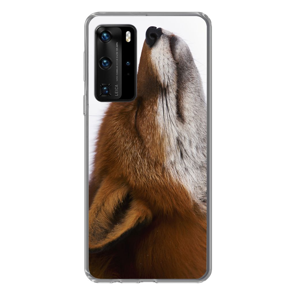MuchoWow Handyhülle Schutzhülle Hülle für Huawei P40 Pro Fuchs - Nase - Weiß Silikon Softcase Handy Hülle - Schutz