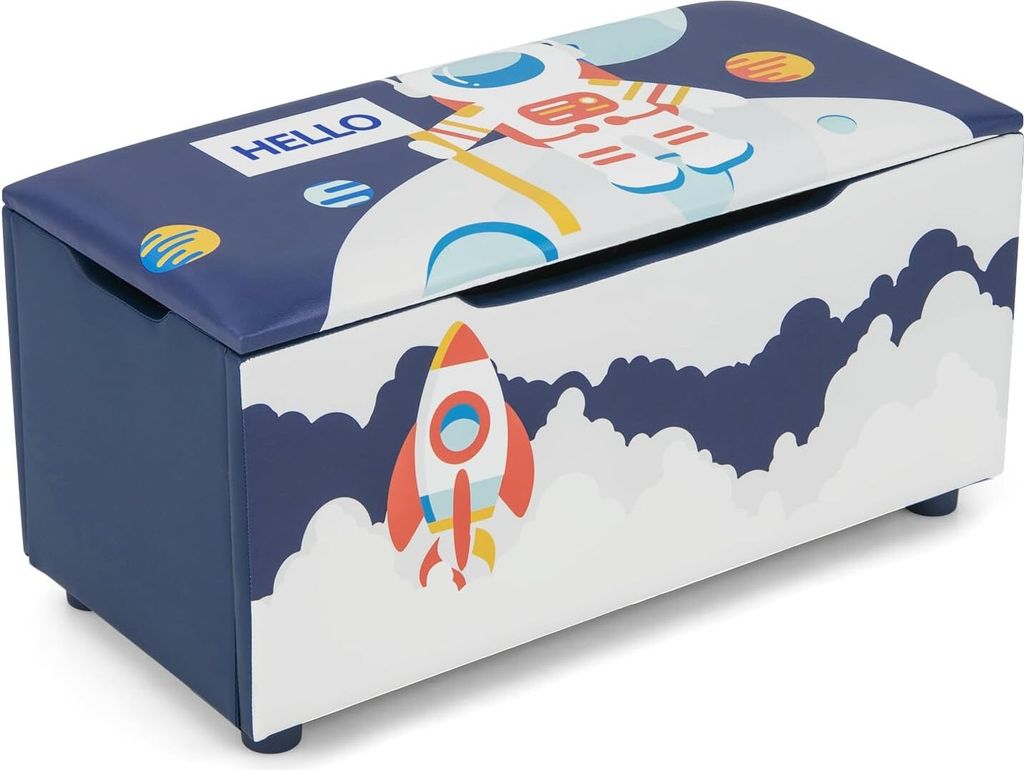 GOPLUS Aufbewahrungsbox, Spiezeugkiste mit Abnehmbarem Deckel, 75 x 36 x 38 cm, MDF, PVC, Verstellbare Füße, Schönes Aussehen (Navy)