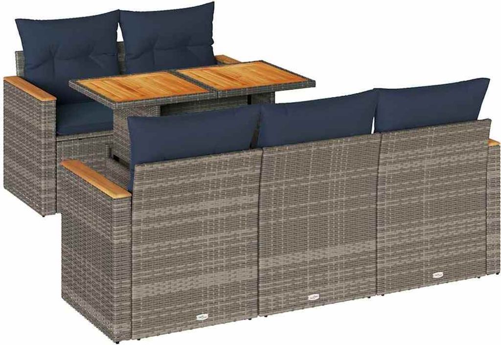 "SALE 2026" 6-tlg. Garten-Lounge-Set - elegantes Design - Sitzgruppe/Gartengarnitur - mit Kissen Grau Poly Rattan - Terassenmöbel DEMöbel568917