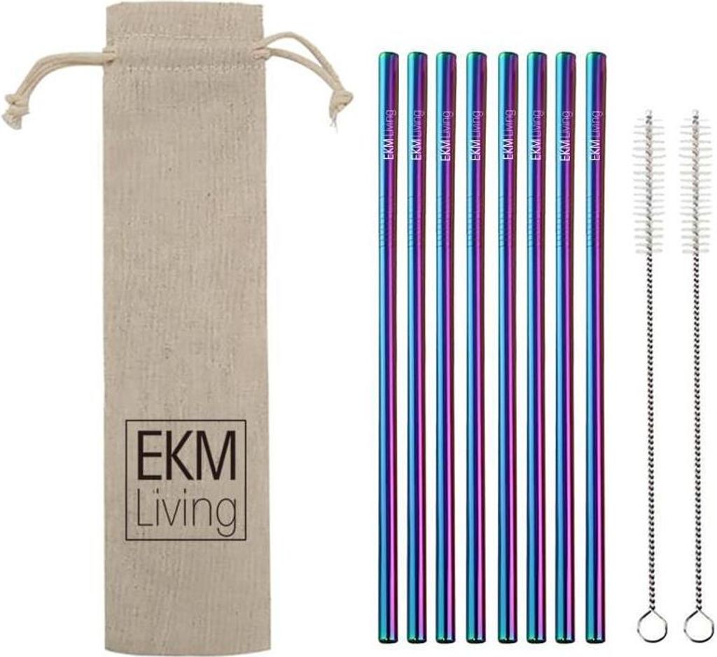 EKM Living Edelstahl Strohhalme 8er Set Rainbow gerade GmbH, Trinkhalme, bruchfest, wiederverwendbar, spülmaschinengeeignet, plastikfrei (Rainbow ...