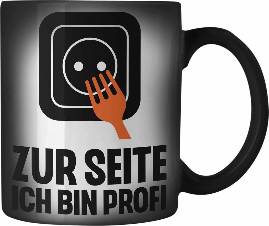 Trendation - Elektriker Farbwechsel Zauber-Tasse Spruch Männer Geschenk Lustig Gadget Geschenke Kaffeebecher Geschenkidee (Schwarz)