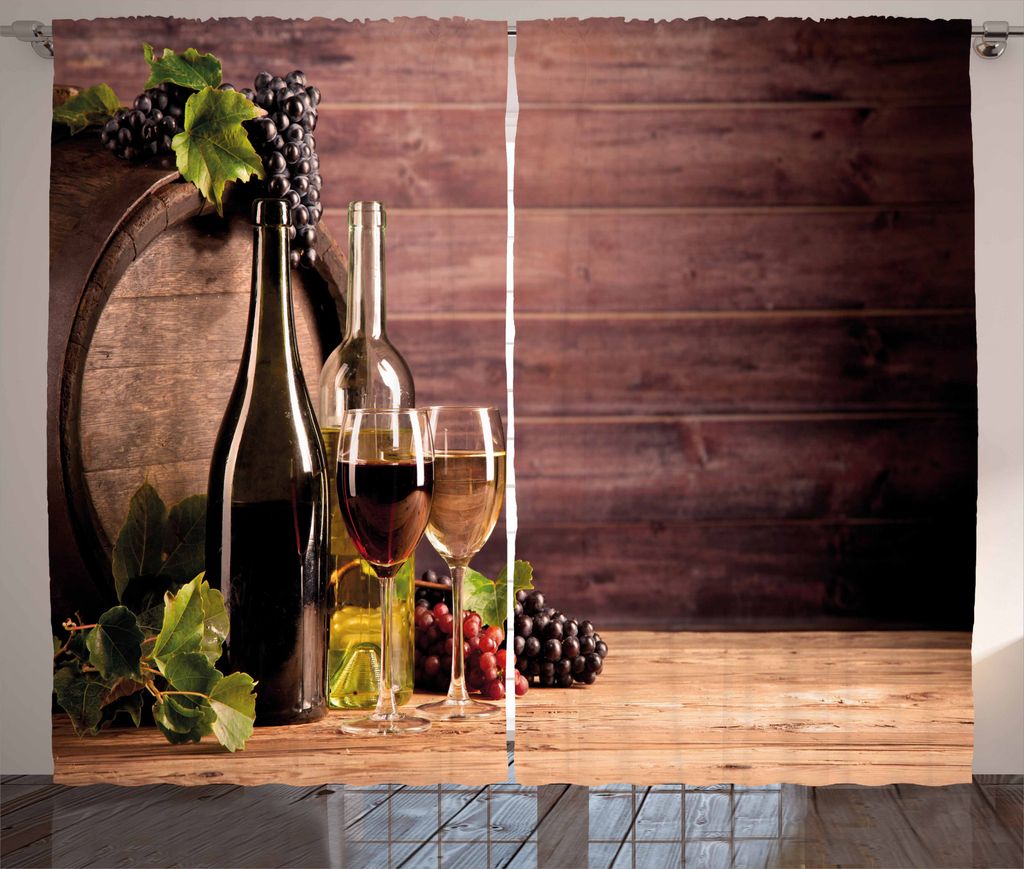 ABAKUHAUS Wein Rustikaler Gardine, Rustikales Weinbaukonzept, Schlafzimmer Kräuselband Vorhang mit Schlaufen und Haken, 280 x 225 cm, Hellbraun Br...