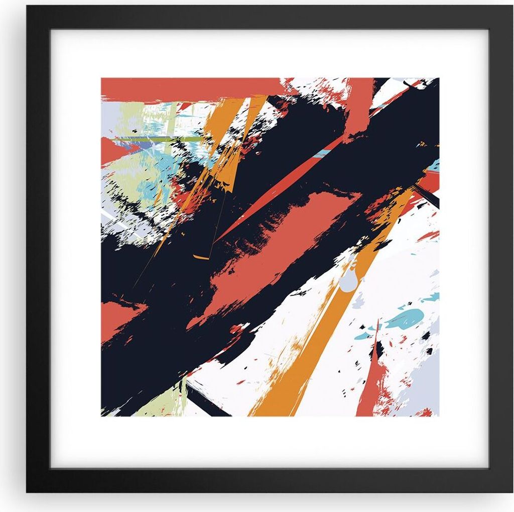 Gerahmtes Poster - Schwarzer Rahmen - Abstraktion Graffiti Modern - 30x30 cm - Wand Bild - Wanddeko - Wandbilder - Wandposter - Bilderrahmen - Bild...