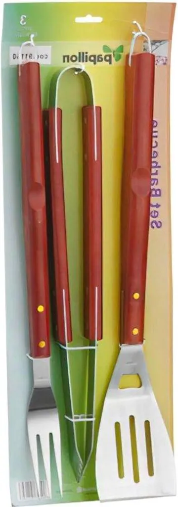 Set barbecue 3 pièces en inox marron - Outils de grillade résistants