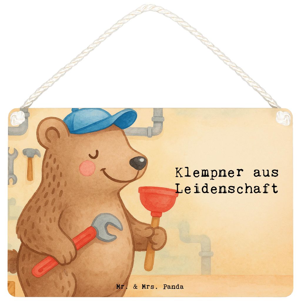 Mr. & Mrs. Panda Schild Klempner Leidenschaft Design DIN A5 - Weiß - Geschenk, Handwerker, Witzig, Lustig, wandtafel, Wandbild Holz, Türschild, k...