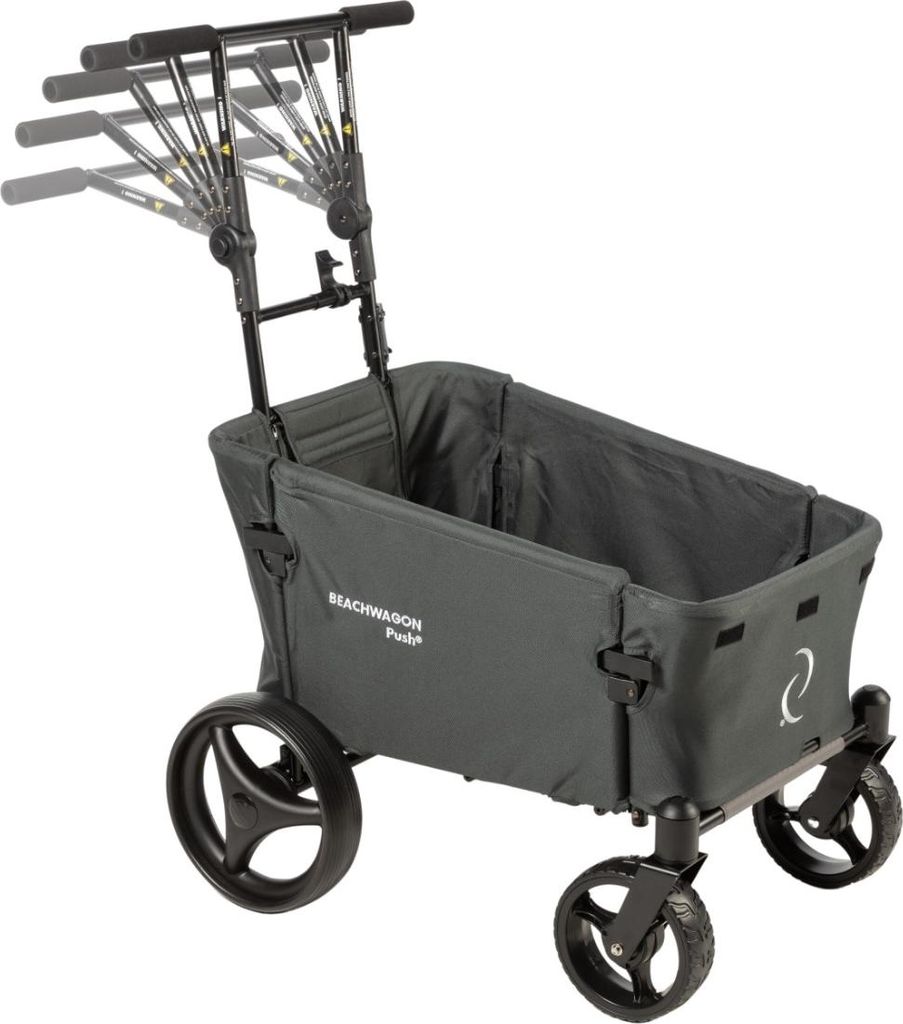 Beach Wagon Bollerwagen Faltbar PUSH, Handwagen mit Schiebestange, Klappbar, Strandwagen mit Vollgummi-Reifen, bis 40 kg - Dunkelgrau