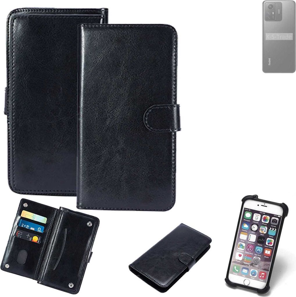 K-S-Trade 360° Hülle kompatibel mit Xiaomi Redmi Note 12S schwarz Kunstleder Case BookCase WalletCase Kunstlederederhülle Handyhülle, Rundumschutz