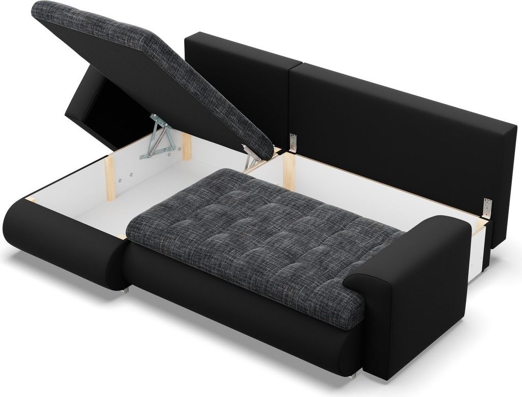 Links Ecksofa mit Schlaffunktion FORESTA, Sofa mit bettkasten 230x159cm, Schwarz