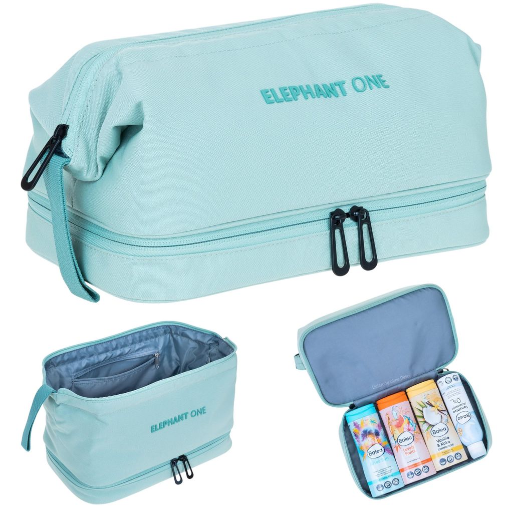 Kulturtasche Damen Herren Kinder mit Bodenfach Innentaschen Kulturbeutel Waschbeutel Washbag Saunatasche Kosmetiktasche Elephant One 13113 Grün