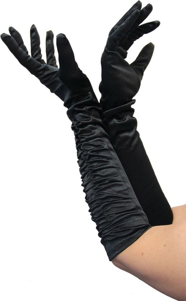 Deluxe Handschuhe lang Schwarz glänzend lange schwarze Produktbild 