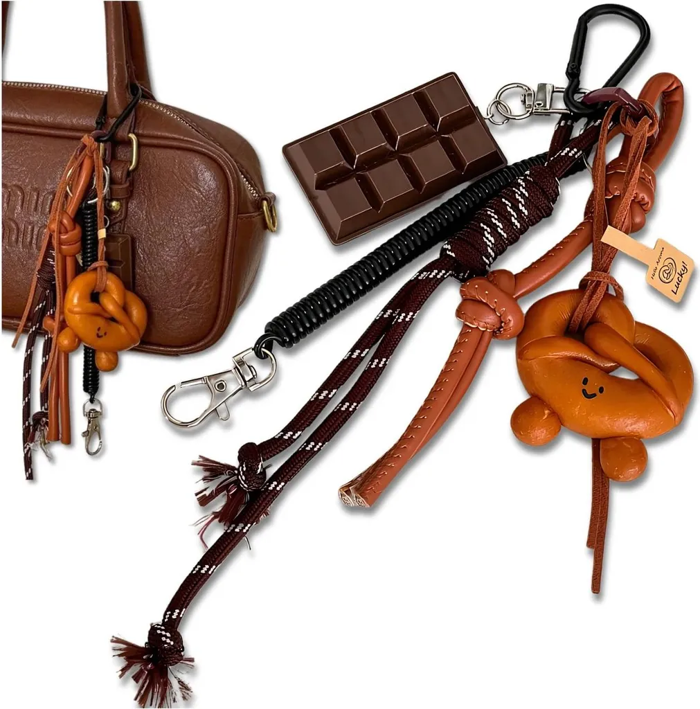 EDIBAZZAR | Portachiavi per borsa, zaino, portachiavi, ciondolo, barretta di cioccolato, pretzel