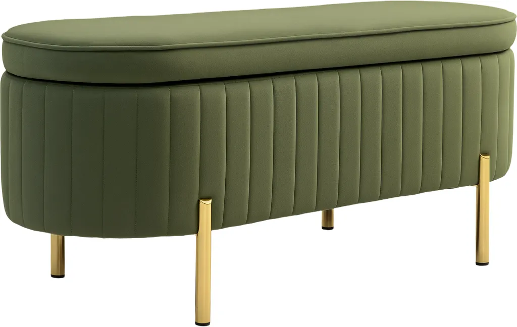 Coffre de Rangement Salon Ovale en Velours Vert pour Gagner de Place