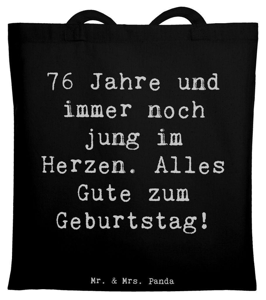 Mr. & Mrs. Panda Tote Bag Spruch 76. Geburtstag Herzjung - Schwarz - Geschenk, Lebensfreude, für Großmutter, Geburtstagsgeschenk, Jutebeutel, Tas...