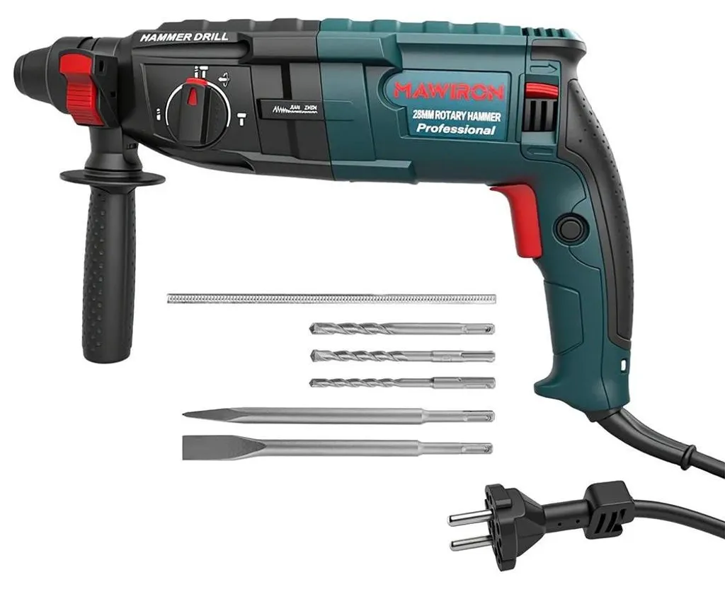 Marteau rotatif bleu 4 modes avec kit d'accessoires complet - Prise UE
