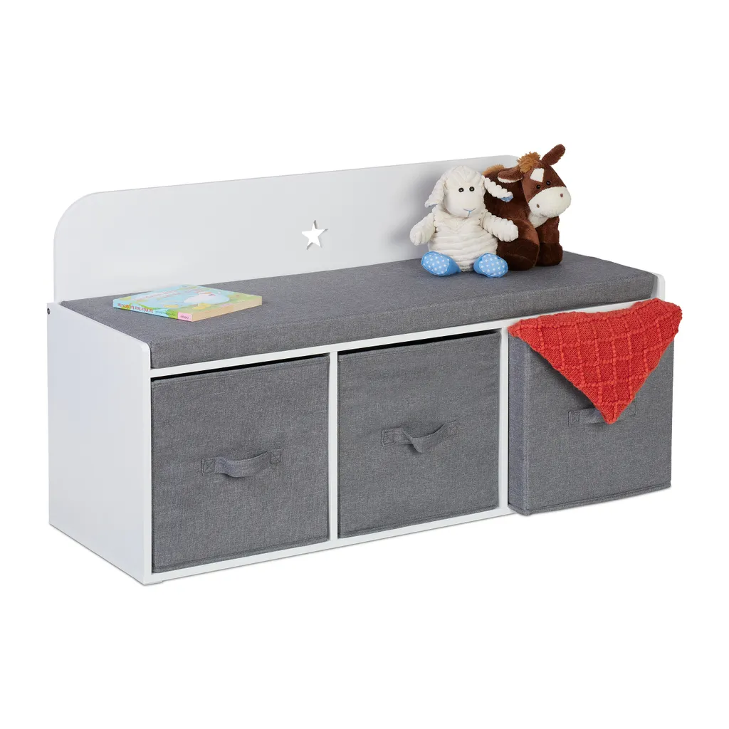 Relaxdays Banc pour enfants avec espace de rangement et coffre à jouets
