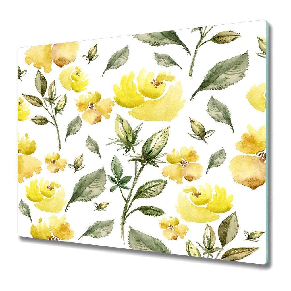Küche Schneidebrett - Glas Schneidebrett - Herd Abdeckung - Gelbe Blumen Delicate