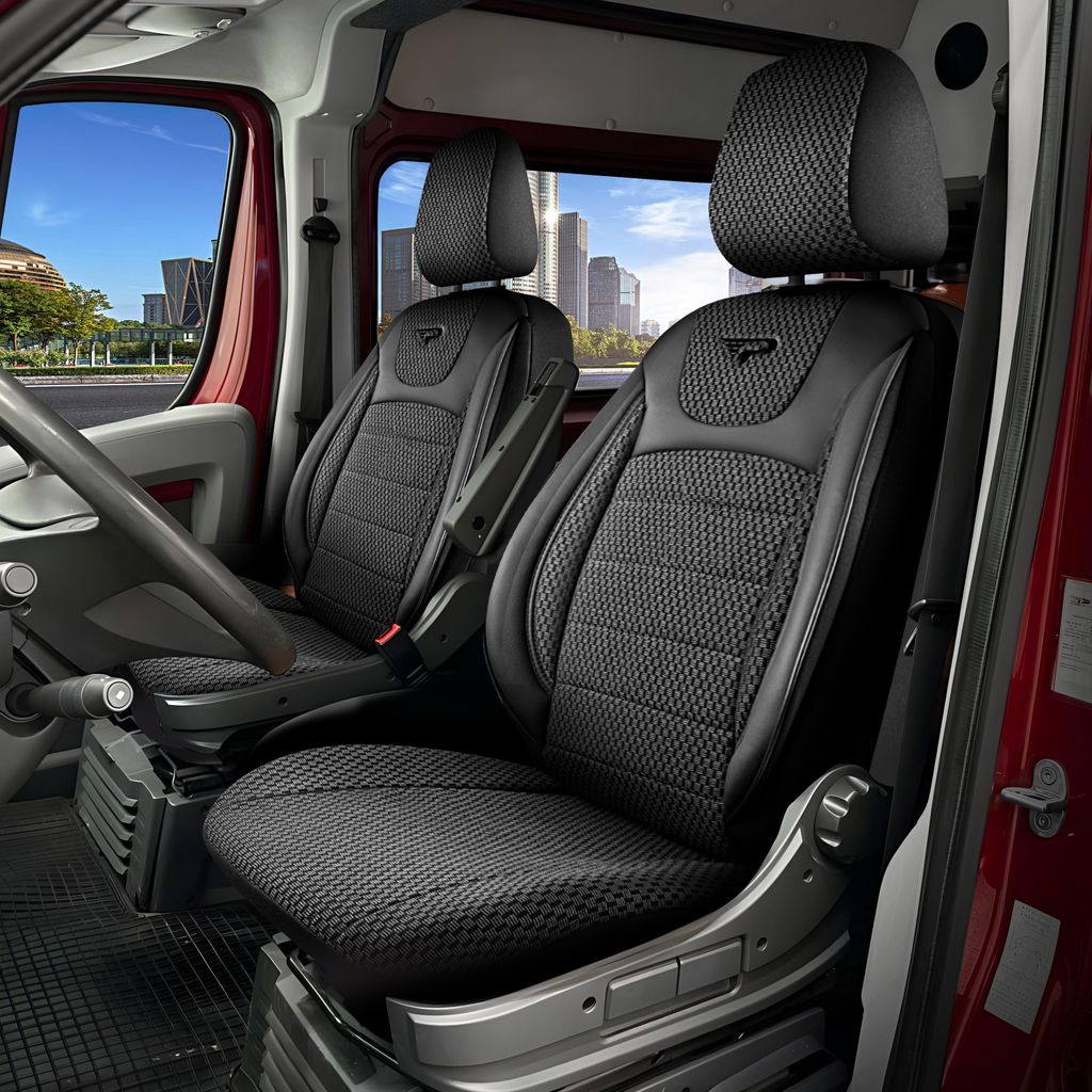 Sitzbezüge Mercedes eSprinter 2019 - 2023 – Prestige schwarz – perfekte Passform (Sitz/Sitz-Standard Sitz/Standard Sitz)