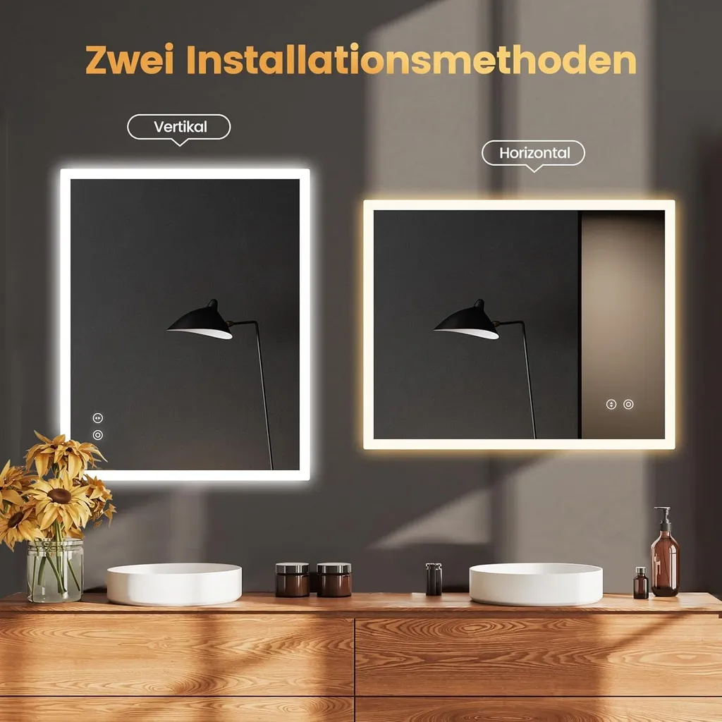Miroir LED mural rectangulaire 100 x 80 cm avec éclairage et prise - 7