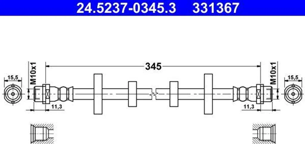 Tubo Flessibile Freno ATE 24.5237-0345.3 per VW T4 - Qualità Certificata