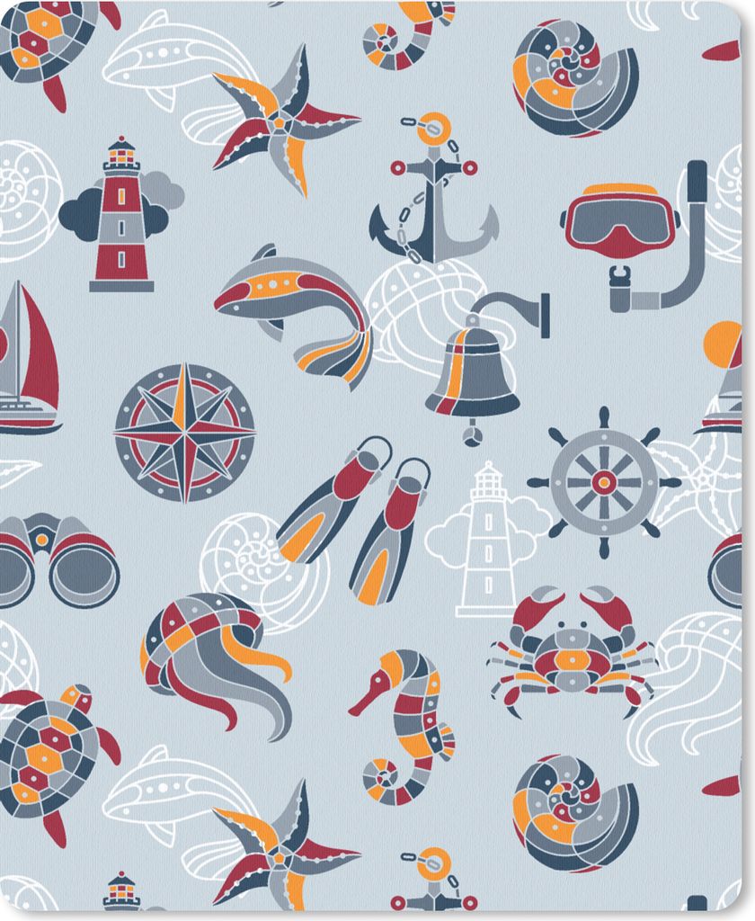 MuchoWow Mauspad Mousepad Meer - Tiere - Muster - Kinder - Marine 19x23 cm - Mousepads - Maus Mat - Pad - Mausunterlage - Mauspads - Spielen