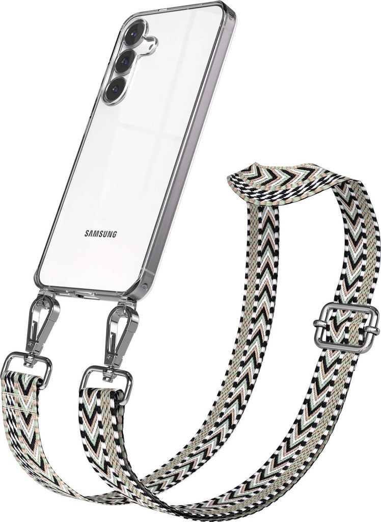 EAZY CASE Handykette - Verstellbarer Trageriemen kompatibel mit Samsung Galaxy S25 FE, Handykordel mit transparenter Silikon-Hülle, Karabiner Silb...