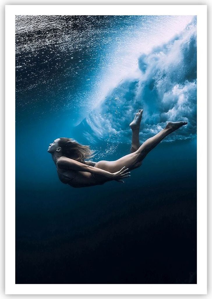Poster - Poster ohne Rahmen - Tauchen Frau Wellen - 70x100 cm - Wand Bild - Wanddeko - Wandbilder - Kunstposter - Wandposter - Bilder - Kunstdruck ...
