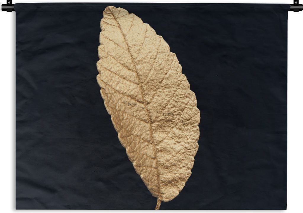 MuchoWow Wandteppich Wandbehang Schwarz und Gold - Blätter - Schwarz - Pflanzen - Luxus 60x45 cm Tapisserie Dekoration Wandtuch - Das Schlafzimmer