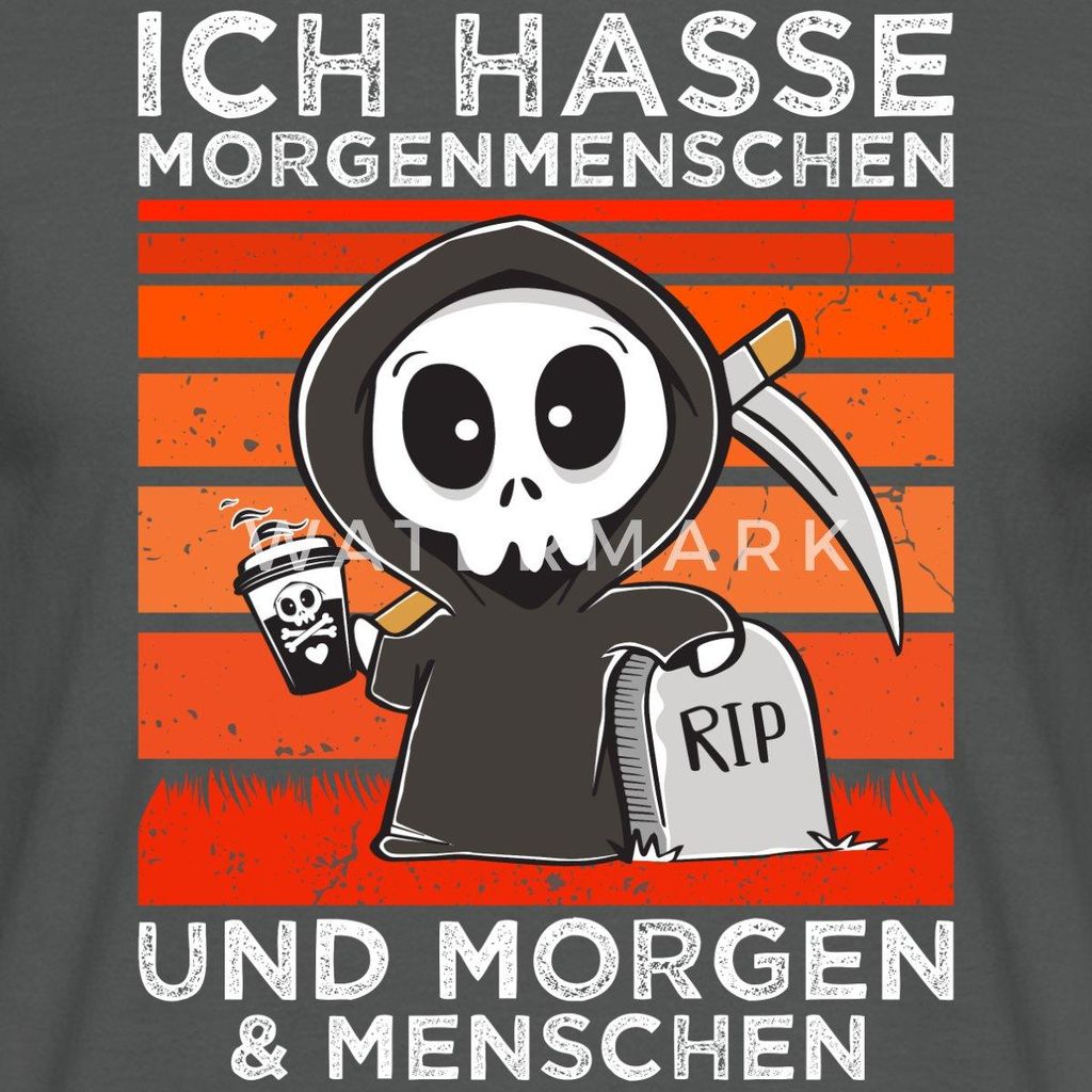Spreadshirt Ich Hasse Morgenmenschen Lustiger Sensenmann Männer T-Shirt, L, Anthrazit