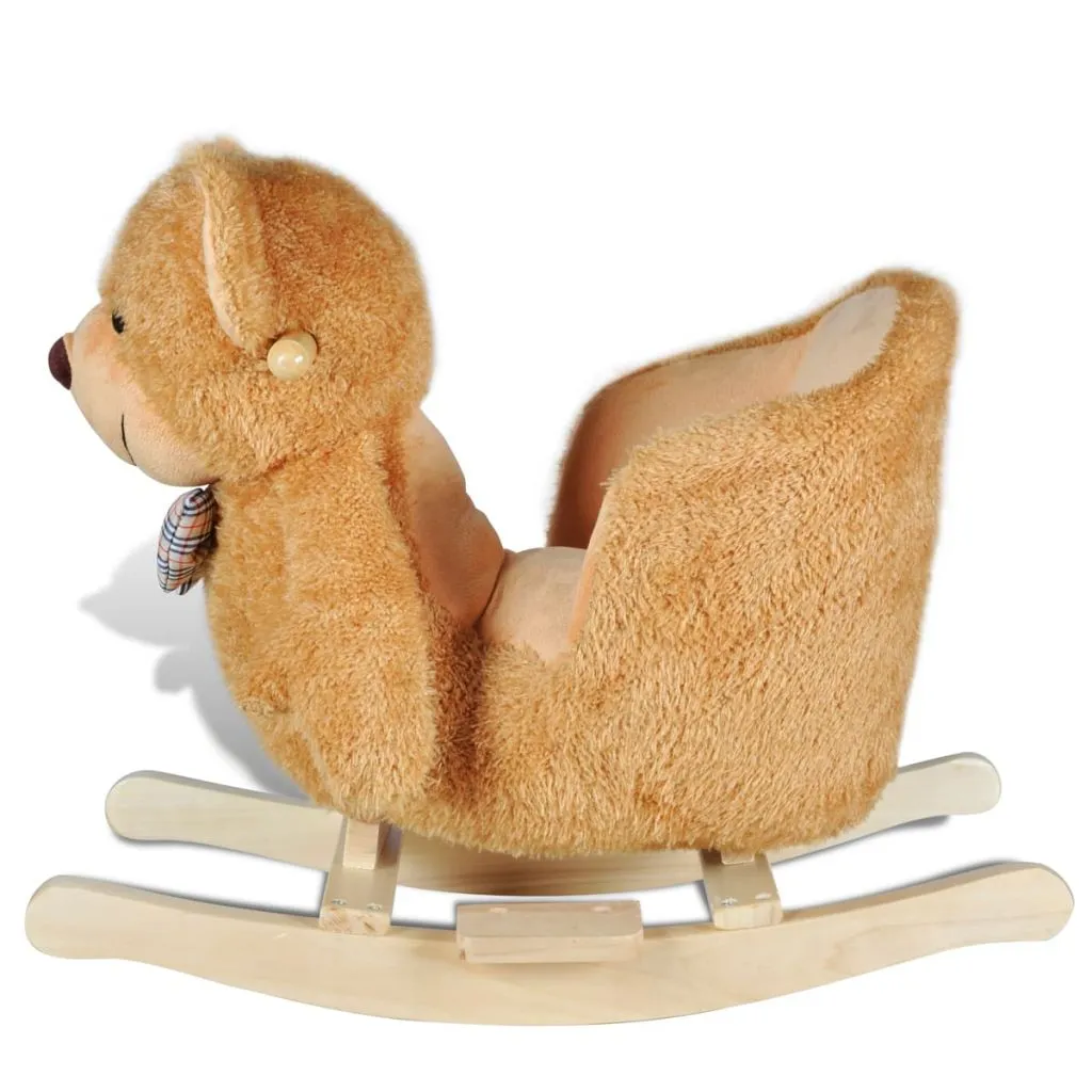 Ours à bascule en peluche douce avec structure bois robuste pour bébé