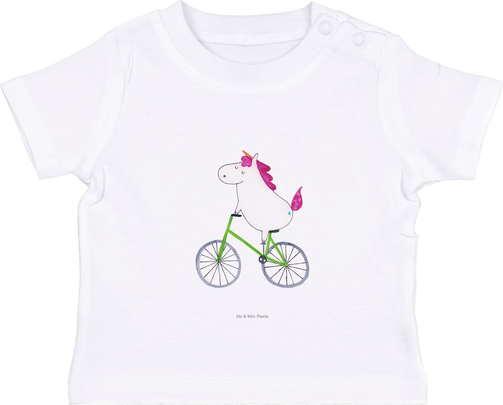 Mr. & Mrs. Panda Babyshirt Einhorn Radfahrer 6. - 12. Monat - Weiß - Geschenk, Kleinkind Shirt, Einhörner, T-Shirt, Rad, Organic Baby, Unicorn, R...