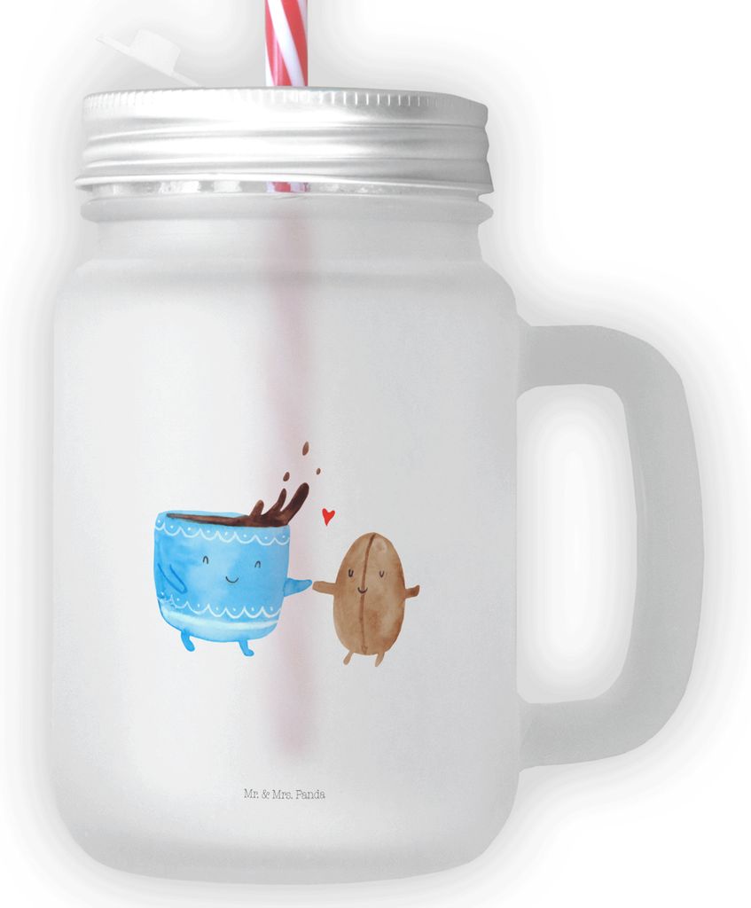 Mr. & Mrs. Panda Glas Kaffee Bohne - Transparent - Geschenk, mit deckel, Trinkglas, getränkebecher, Cocktailglas, Genuss, Zufriedenheit, Lustige S...