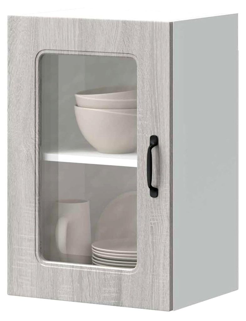 Küchenwandschrank mit Glastür, Kalmargrau, Sonoma, Holzwerkstoff