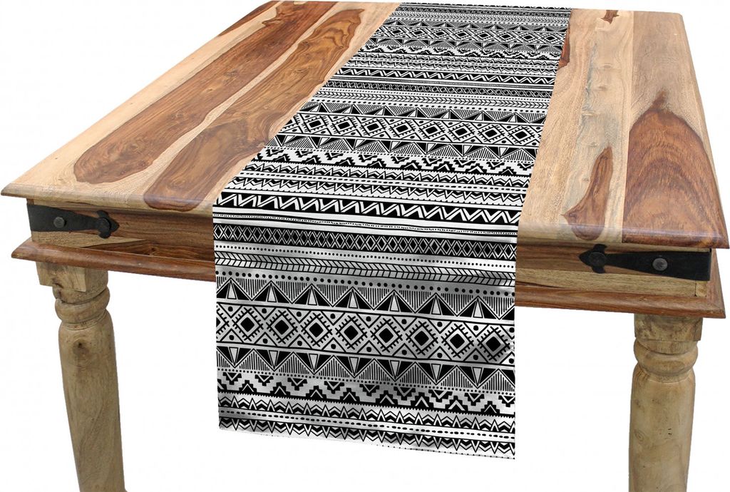 ABAKUHAUS Ethnisch Tischläufer, Geometrisches Schwarz Weiß, Esszimmer Küche Rechteckiger Dekorativer Tischläufer, 40 x 225 cm, Weiß Schwarz