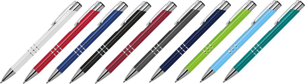 10 Kugelschreiber aus Metall / vollfarbig lackiert / 10 Farben (matt)