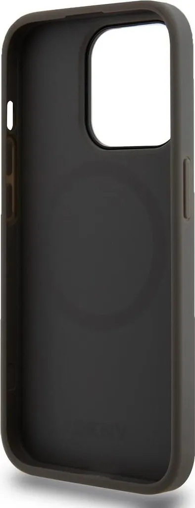 Coque DKNY Stack Logo iPhone 15 Pro en Cuir PU Gris compatible MagSafe