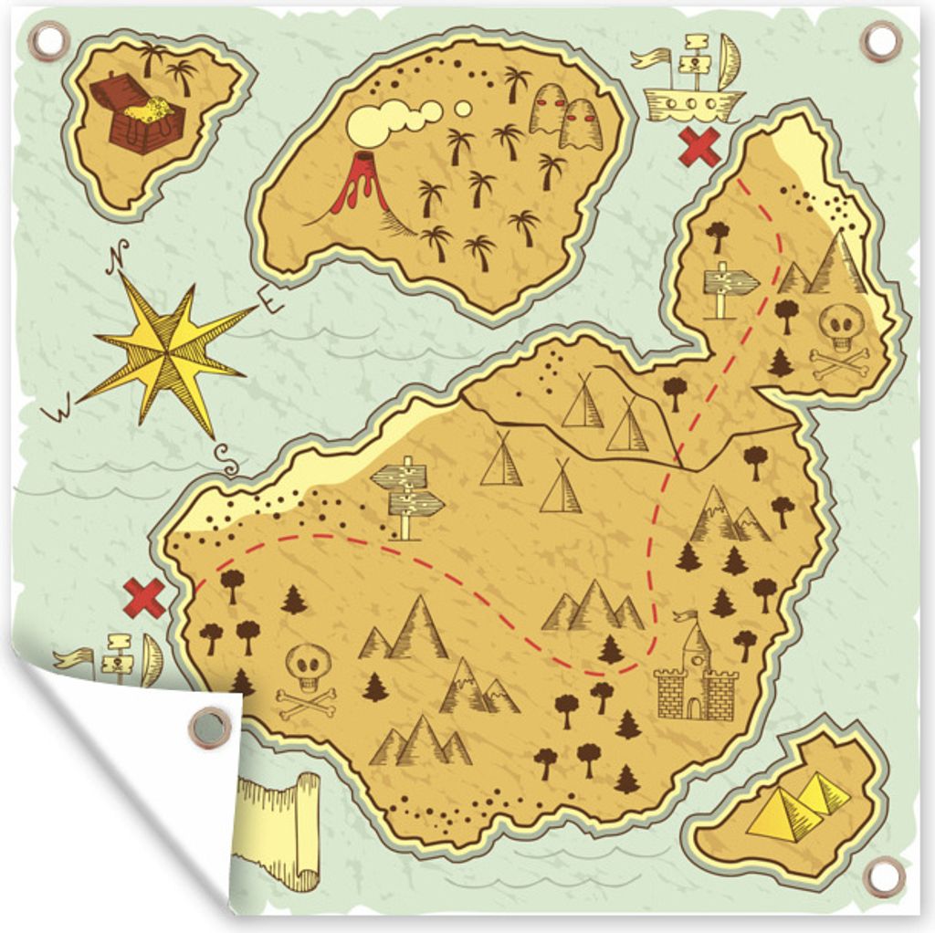 MuchoWow 100x100 cm Outdoor-Poster Gartendeko Sichtschutz Garten Poster für den Garten Eine Illustration einer erweiterten Piratenkarte