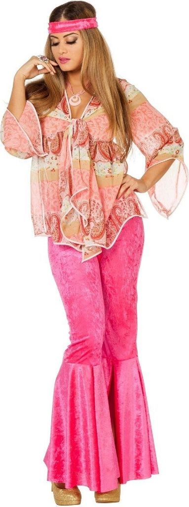 W4776-40 pink-rosa Damen Hippie Kostüm Discokostüm Gr.40